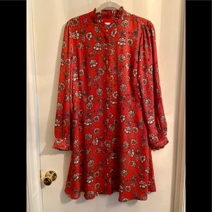 LOFT Floral Print Long Sleeve Flare Dress